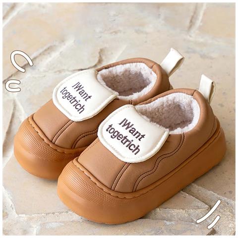 Pantofole Invernali Impermeabili In Pelle Pu Con Fodera In Pile E Suola Spessa In Cotone Coffee 38 - Foto 1