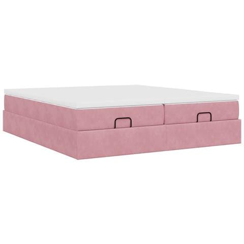 Struttura Letto Pouf con Materassi Rosa 160x200 cm Velluto - Foto 9