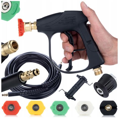 Set Di Accessori Per Idropulitrice - Pistola 300 Bar, 5 Ugelli, Tubo 8m Click-click, Adattatori M22 | Compatibile Con Kärcher K2-k7 - Foto 1