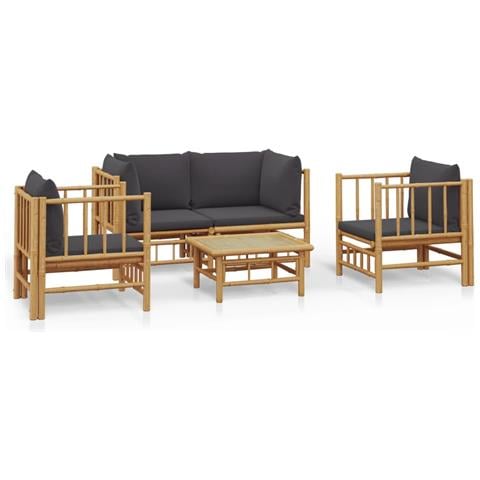 Set Salotto da Giardino 5pz con Cuscini Grigio Scuro Bambù - Foto 1