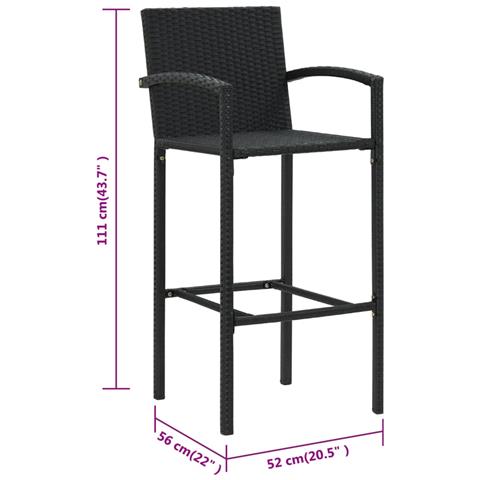 Sgabelli da Bar 2 pz in Polyrattan Nero - Foto 8