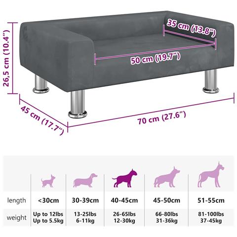 Lettino per Cani Grigio Scuro 70x45x26,5 cm in Velluto - Foto 7