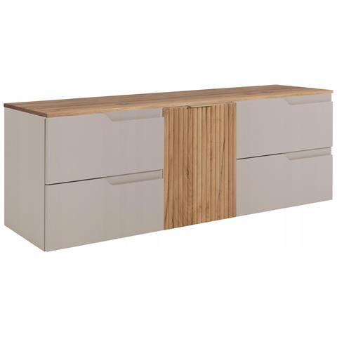 Mobile sottolavabo, Bianco e marrone, 160 cm, Con piano d'appoggio, 4 cassetti, Sospeso, Frontali in MDF, MODERNO - Foto 1
