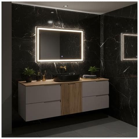 Mobile sottolavabo, Bianco e marrone, 160 cm, Con piano d'appoggio, 4 cassetti, Sospeso, Frontali in MDF, MODERNO - Foto 2