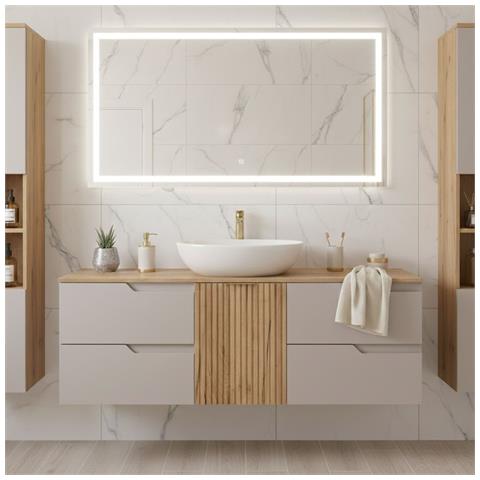 Mobile sottolavabo, Bianco e marrone, 160 cm, Con piano d'appoggio, 4 cassetti, Sospeso, Frontali in MDF, MODERNO - Foto 5