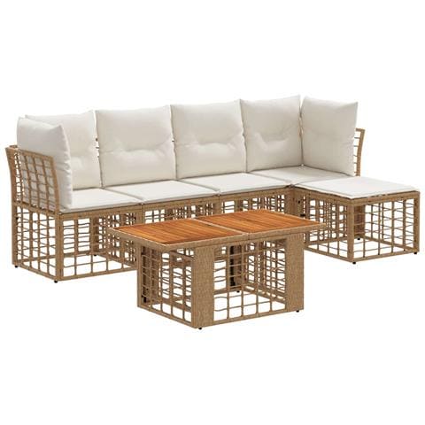 Set Divano da Giardino 6 pz Naturale e Bianco Crema polyrattan - Foto 1