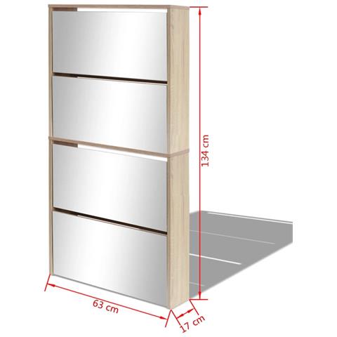Scarpiera a 4 Strati con Specchio Rovere 63x17x134 cm - Foto 4