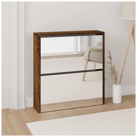 Scarpiera Con Specchio A 2 Livelli Rovere Fumo 63x17x67 Cm - Foto 6