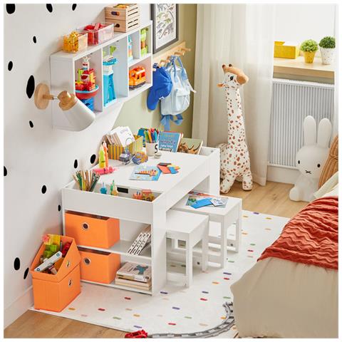 Tavolo Per Bambini Con 2 Sgabelli Set Mobili Per Bambini Tavolo Da Gioco Con Spazio Di Archiviazione 87x50x50 Cm Kmb75-w Sobuy - Foto 5