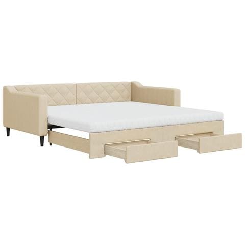 Divano Letto Estraibile Con Cassetti Crema 100x200cm In Tessuto - Foto 1