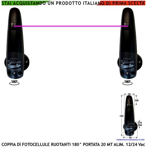 Coppia Di Fotocellule Sicurezza Controllo Cancello Elettrico Automatico Portata 20 Metri Lineari Orientabili 180° In O - Foto 1