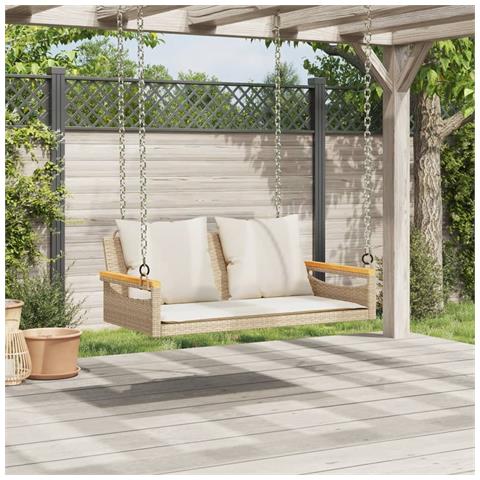 Panchina A Dondolo Con Cuscini Beige 109x62x40 Cm In Polyrattan - Foto 2