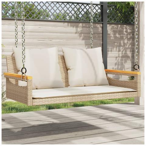 Panchina A Dondolo Con Cuscini Beige 109x62x40 Cm In Polyrattan - Foto 8