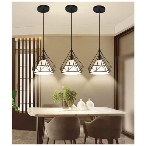 Lampadario Da Soffitto A Sospensione Portalampada E27 Forma Diamante Nero E20-n - Foto 1