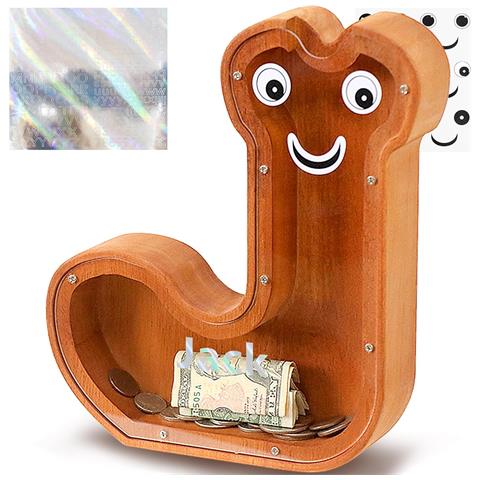 Salvadanaio Lakpopya A Forma Di Lettera J In Legno 19,4 X 4 X 23 Cm - Foto 1