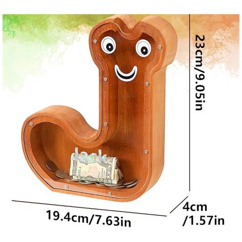 Salvadanaio Lakpopya A Forma Di Lettera J In Legno 19,4 X 4 X 23 Cm - Foto 4