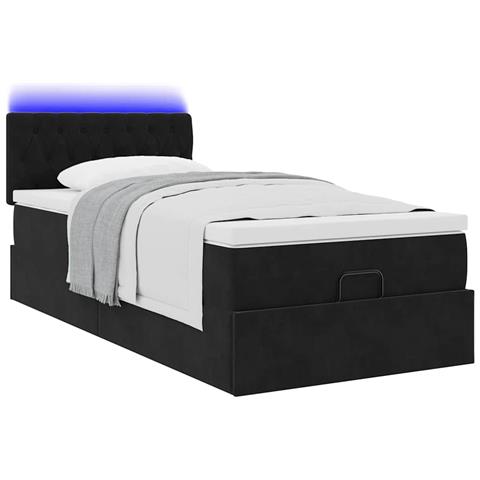 Pouf Letto Con Materasso E Led Nero 80x200cm In Velluto - Foto 3
