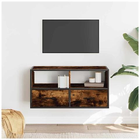 Mobile Tv Rovere Fumo 80x31x39,5 Cm Legno Multistrato E Metallo - Foto 3