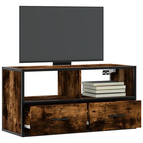 Mobile Tv Rovere Fumo 80x31x39,5 Cm Legno Multistrato E Metallo - Foto 1