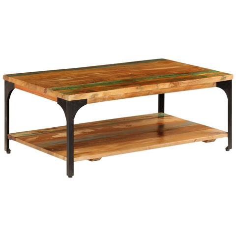 Tavolino Da Caffè Con Mensola 100x60x35 Cm Massello Di Recupero - Foto 2