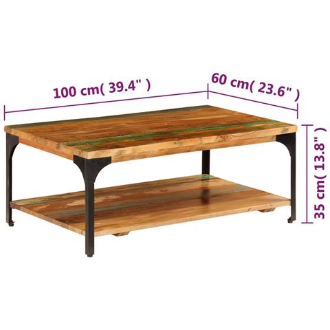 Tavolino Da Caffè Con Mensola 100x60x35 Cm Massello Di Recupero - Foto 8