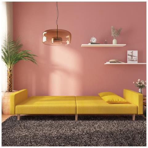 Divano Letto A 2 Posti Con 2 Cuscini Giallo In Tessuto - Foto 2