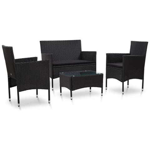 Set Divani Da Giardino 4 Pz Con Cuscini In Polyrattan Nero - Foto 2