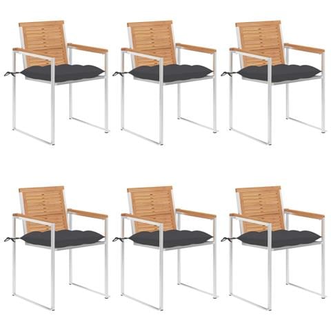 Sedie Da Giardino Con Cuscini 6 Pz In Legno Massello Di Teak - Foto 2