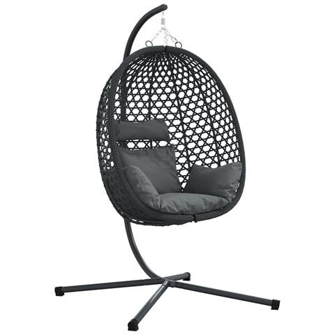 Sedia a Uovo Appesa con Supporto Antracite Rattan Polimerico - Foto 1