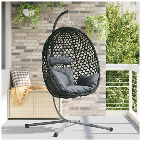Sedia a Uovo Appesa con Supporto Antracite Rattan Polimerico - Foto 2