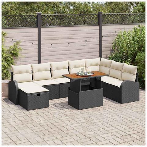 Set Divano da Giardino  9 Pezzi con Cuscini Nero Polyrattan, Divano da Giardino  2-Persone con Contenitore e Cuscini Nero Polyrattan - Foto 2