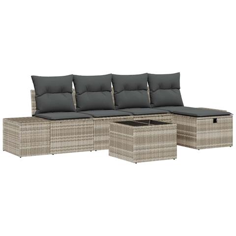 Set Divano Giardino 6 Pezzi con Cuscini Grigio Chiaro in Rattan Sintetico - Foto 1