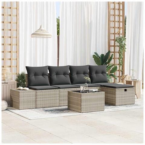 Set Divano Giardino 6 Pezzi con Cuscini Grigio Chiaro in Rattan Sintetico - Foto 2