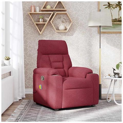 Poltrona Massaggiante Reclinabile Rosso Vino in Tessuto - Foto 2
