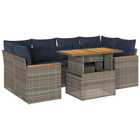 Set Divani da Giardino 7 pz con Cuscini Grigio in Polyrattan - Foto 1