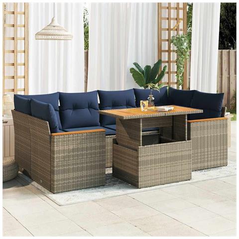 Set Divani da Giardino 7 pz con Cuscini Grigio in Polyrattan - Foto 2