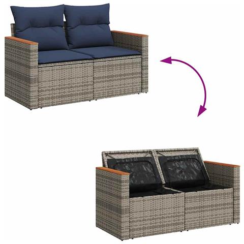 Set Divani da Giardino 7 pz con Cuscini Grigio in Polyrattan - Foto 9