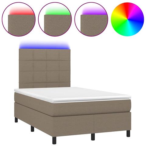 Letto a Molle con Materasso e LED Tortora 120x190 cm in Tessuto - Foto 1