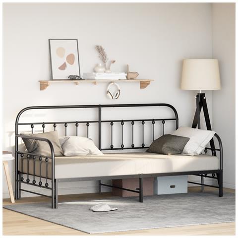 Struttura Letto Daybed con Letto Estraibile Nero 90x200 cm Acciaio - Foto 2