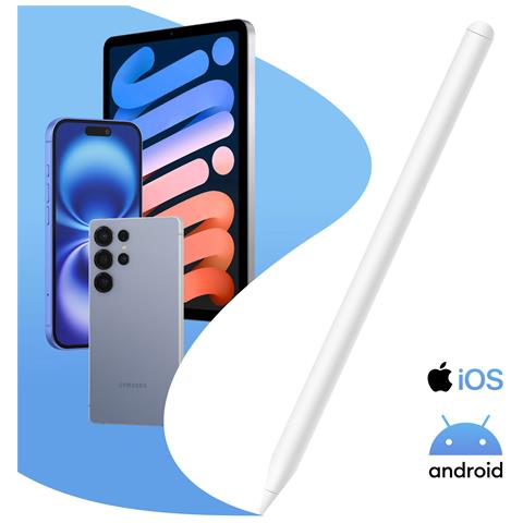 Penna Stilo Per Smartphone Tablet, Punta Da 1.5mm Autonomia 20h Porta Usb-c, Bianco - Foto 5