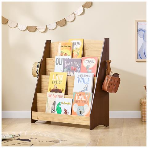 Libreria Montessori Per Bambini Scaffale Portagiochi A 4 Scomparti In Legno Naturale - Foto 7