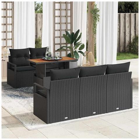 Set Divano da Giardino con archiviazione 6 pcs Nero Poly Rattan - Foto 2