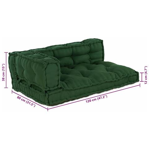 Cuscino per Divano Pallet 3 pcs Verde Tessuto - Foto 8