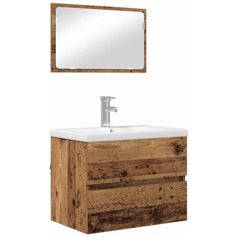 Set di mobili per il bagno con specchio 3 pcs Legno vecchio - Foto 1