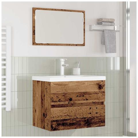 Set di mobili per il bagno con specchio 3 pcs Legno vecchio - Foto 2