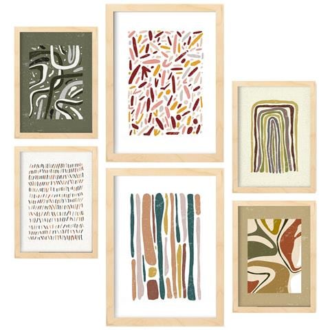 Set Di 6 Stampe Stampa Del Motivo 2 Nella Collezione Di Stampe Etniche Decorative Per La Stampa Artistica Da Parete Per La Casa A3 & A4 Telaio In Legno Chiaro - Foto 1