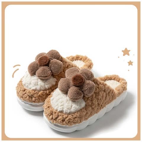 Pantofole Di Cotone Peluche Girasole - Calde, Con Suola Spessa E Antiscivolo Per Interni Per Autunno E Inverno Brown 40 - Foto 1