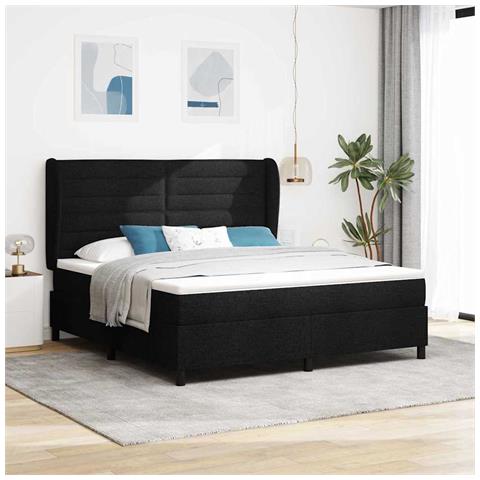 Letto a molle con materasso Nero 180 x 200 cm Tessuto - Foto 2