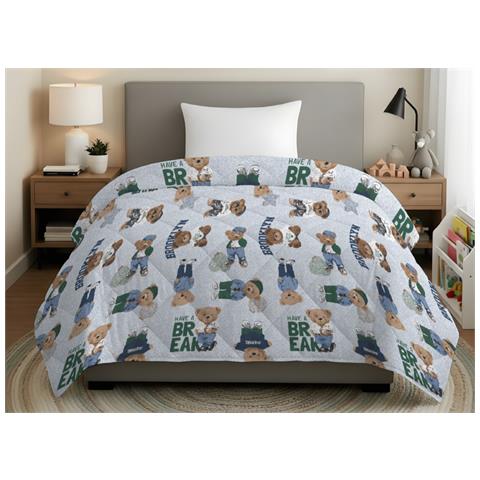 Trapuntino Piumino Estivo Primaverile 100gr Mq Leggero Disegno Teddy Matrimoniale Azzurro - Foto 1