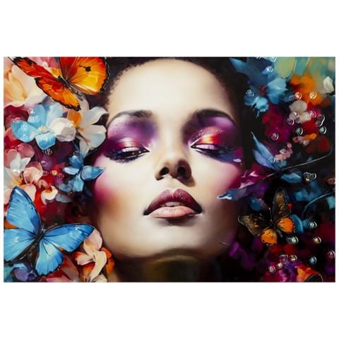 Dipinto Su Tela Marty A Donna Con Fiori E Farfalle, 62x92 Cm - Foto 2